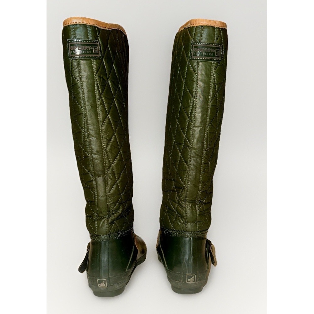 Sperry Top Sider Green Brown Hingham Quilted Tall Waterproof Rubber Rain Boots 8 - Picture 5 of 8
